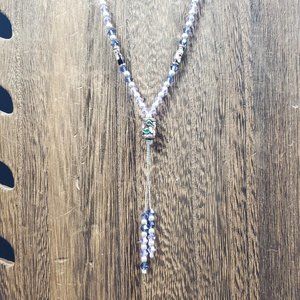 24 Inch Sterling Silver Painted Flowers And Purple Crystals Necklace